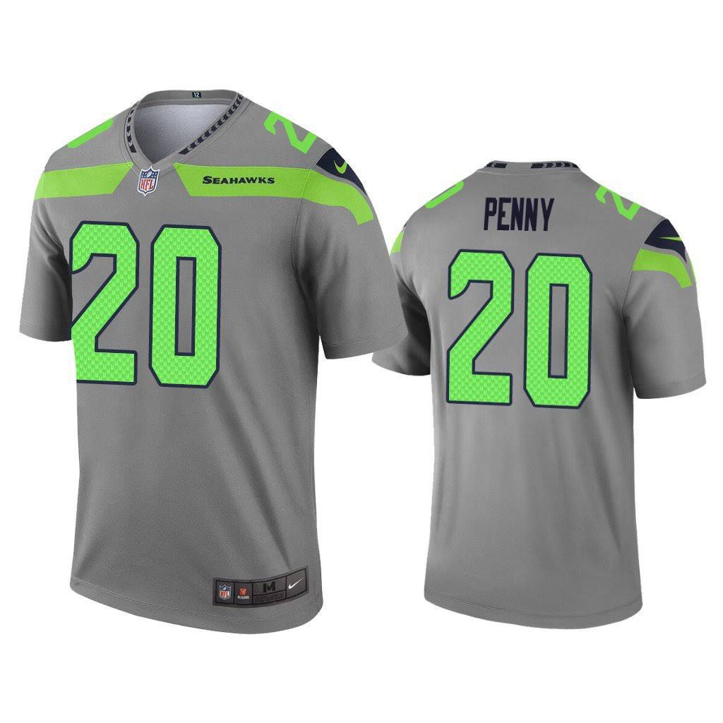 Men Seattle Seahawks 20 Rashaad Penny Nike Gray Inverted Legend NFL Jersey